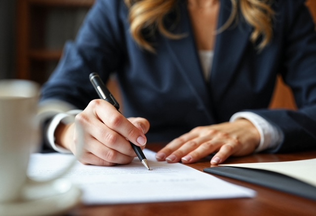 Detailaufnahme von Dokument und Feder